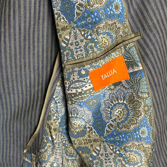 Tallia Linen sport coat Men's size 42 R convertible collar striped unique Mason - Picture 16 of 16
